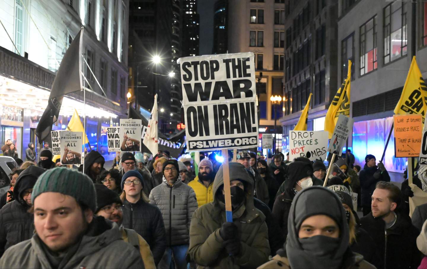 Protesters gather at Federal Plaza on February 28, 2026, in Chicago, Illinois, to demonstrate against the joint US and Israeli military operation in Iran.