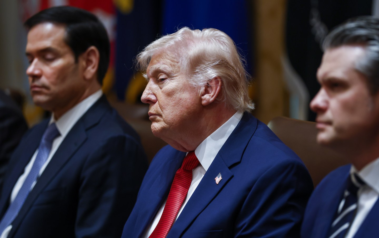 Donald Trump, and Pete Hegseth, US secretary of defense, during a cabinet meeting at the White House in Washington, DC, US, on Thursday, March 26, 2026.