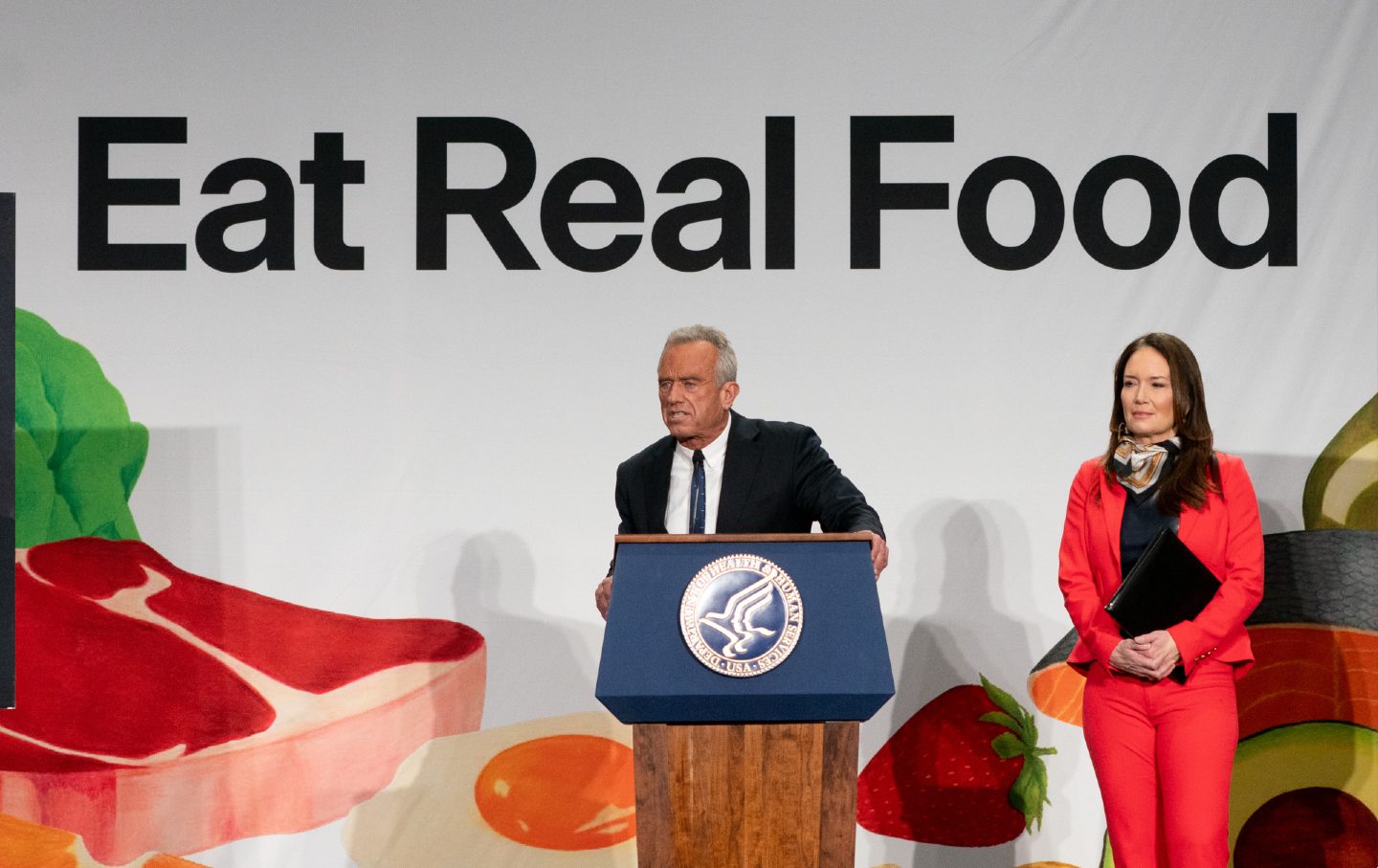 Robert F. Kennedy Jr., US secretary of Health and Human Services, left, and Brooke Rollins, US agriculture secretary, stand during an event at the Health and Human Services headquarters in Washington, DC, on February 11, 2026.