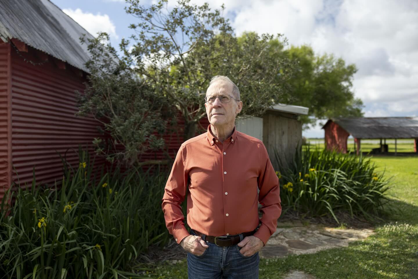 Warren Perrin outside the home where he grew up in Erath, Louisiana, on March 27, 2026.