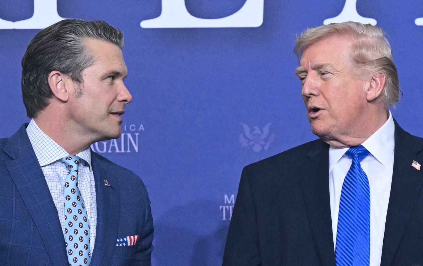 Donald Trump and Pete Hegseth on March 23, 2026.