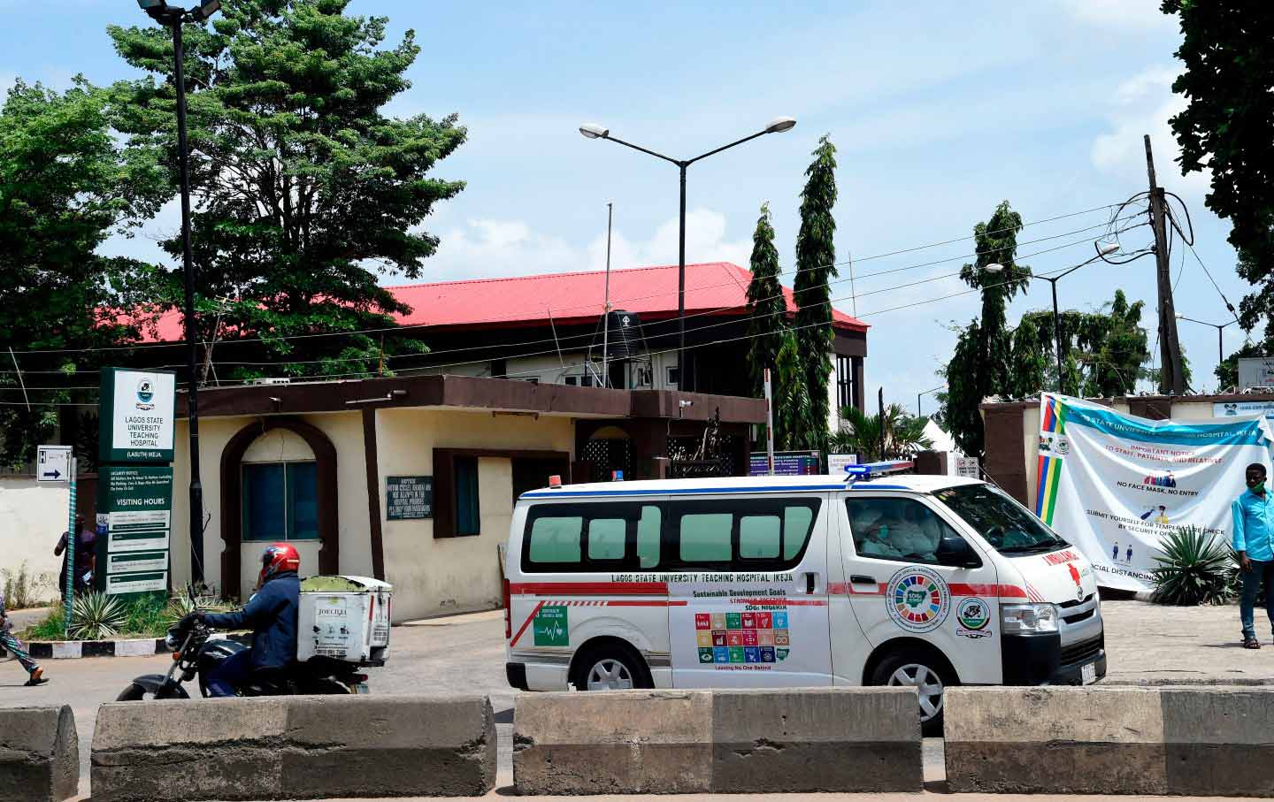 A state ambulance leaves the Lagos State University Teaching Hospital.