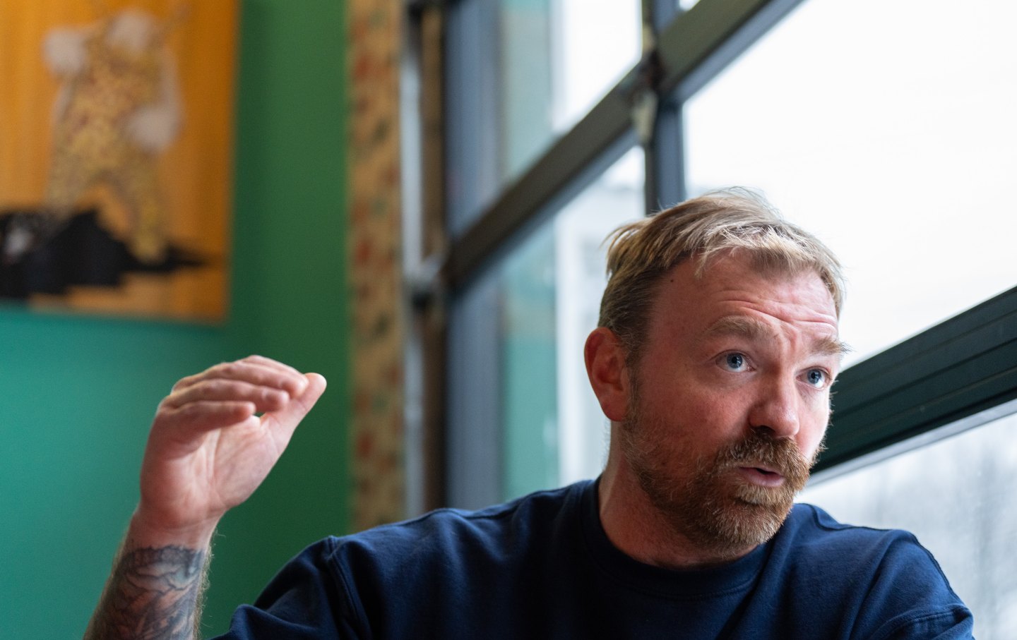 Graham Platner, a Democrat from Maine and US Senate candidate, during an interview in South Portland on Friday, March 6, 2026.
