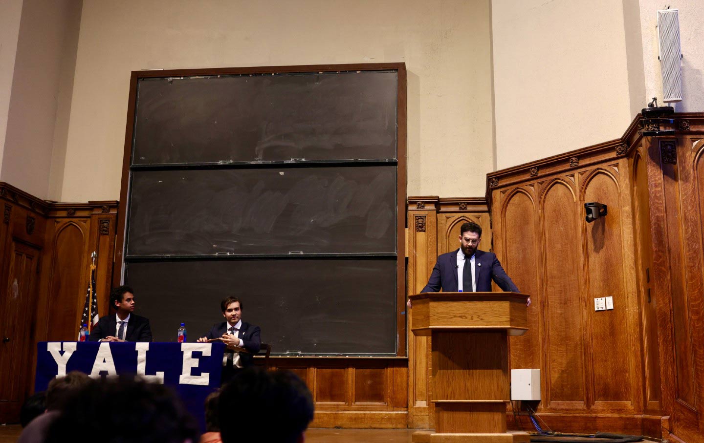 Hasan Piker speaks at the Yale Political Union event.