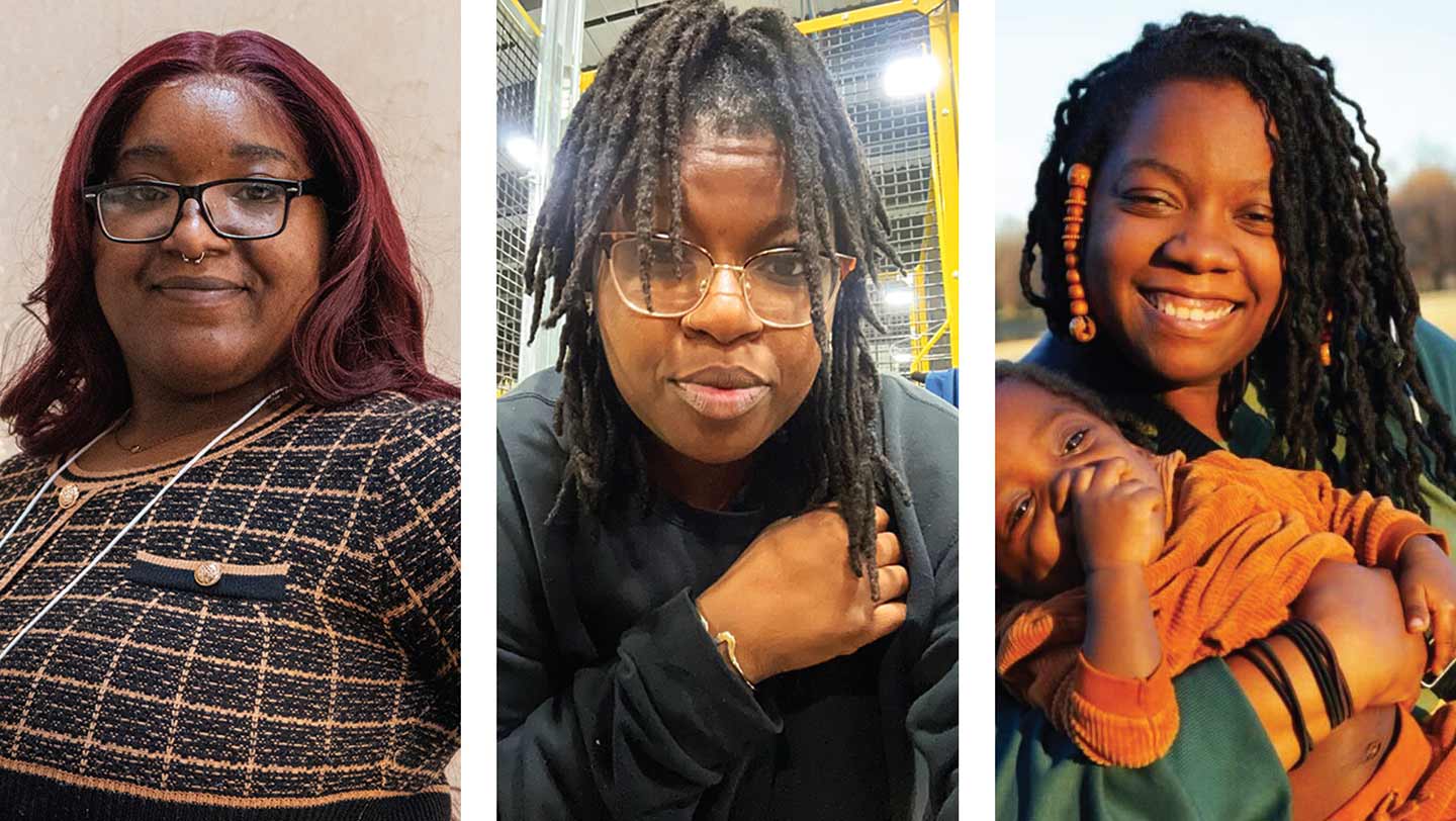 From left, Key’Asia Hollis, Marley Lewis, and Tamesha were denied requests for accommodations at Amazon warehouses during their pregnancies.