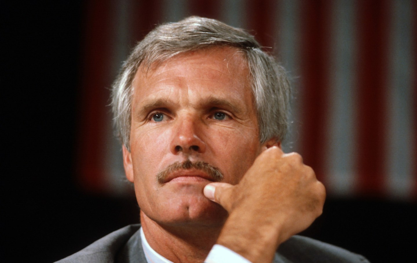 Ted Turner at a press conference in 1985.