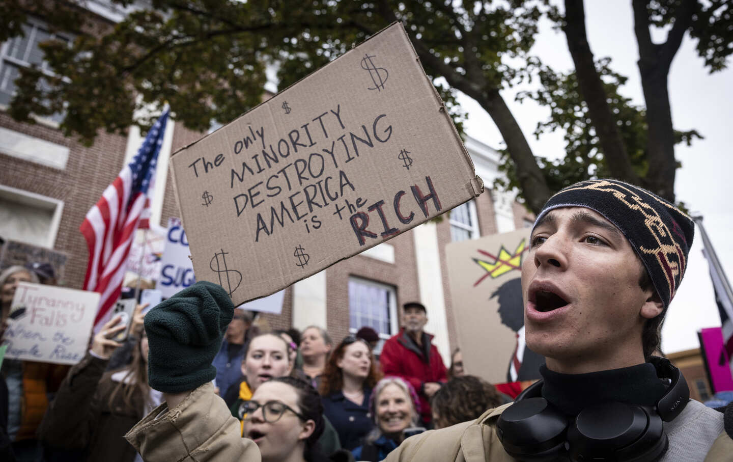 Students marching in the “No Kings” rally in Burlington, Vermont.
