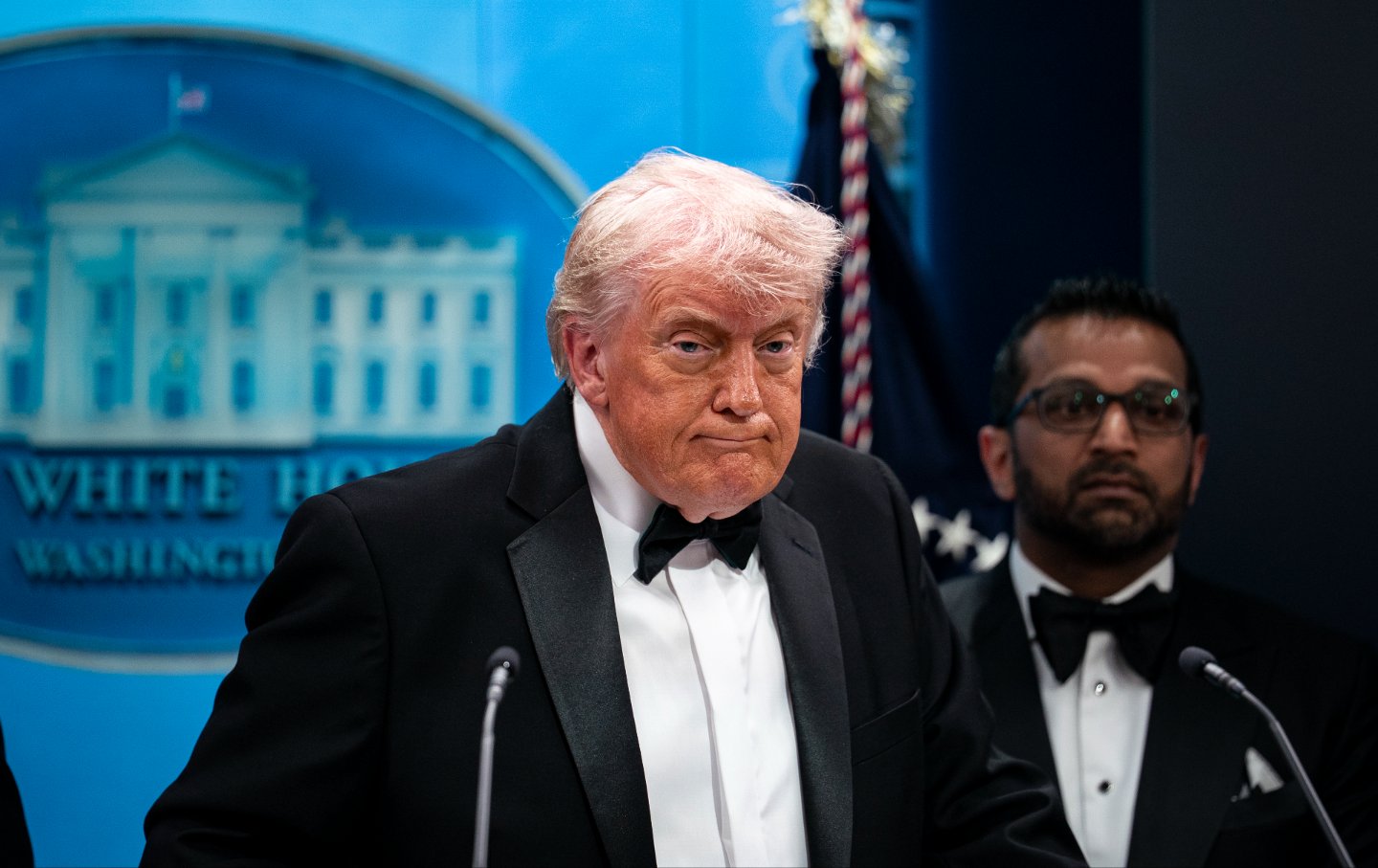 Donald Trump speaks during a press conference in the Brady Briefing Room of the White House on April 25, 2026.