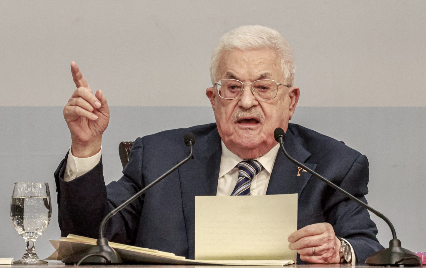 Mahmud Abbas delivers a speech during the eighth Fatah Conference in the Israeli-occupied West Bank city of Ramallah on May 14, 2026.