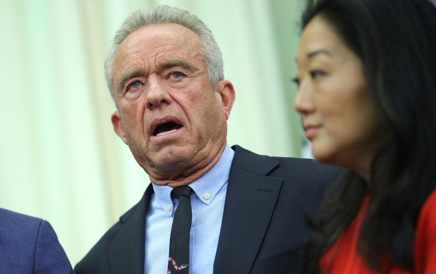 Secretary of Health and Human Services Robert F. Kennedy Jr. answers a question on the Hantavirus during an event with President Donald Trump on maternal healthcare in the Oval Office of the White House on May 11, 2026.