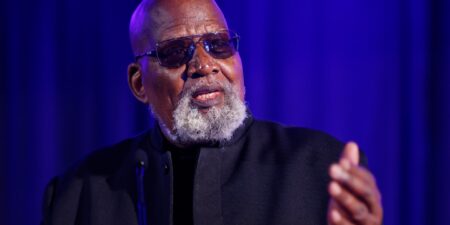 Dr. Harry Edwards is inducted into the Bay Area Sports Hall of Fame in San Francisco on May 15, 2025.