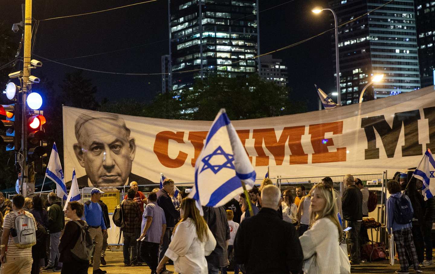 A protest in Tel Aviv, Israel, on April 25, 2023, against Israeli Prime Minister Benjamin Netanyahu’s government’s regulations restricting the judiciary’s powers.