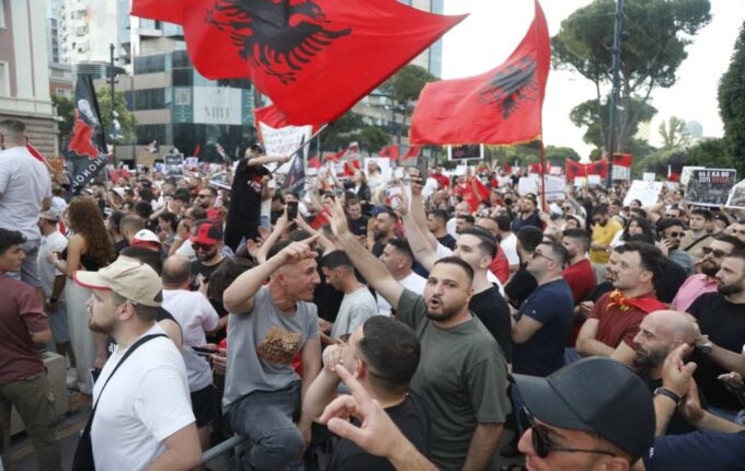 Protesters in Tirana, Albania seek to stop t a luxury resort development that presidential son-in-law Jared Kushner wants to streamline on environmentally sensitive land.