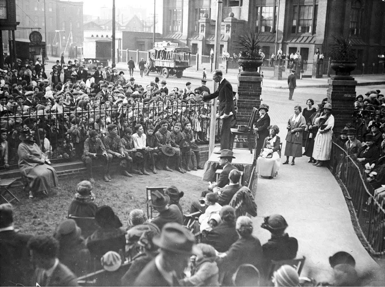 The minister and reformer Graham Taylor, shown here addressing a crowd in Chicago in 1924, was one of the many activists who have sought to push this nation toward greater justice.