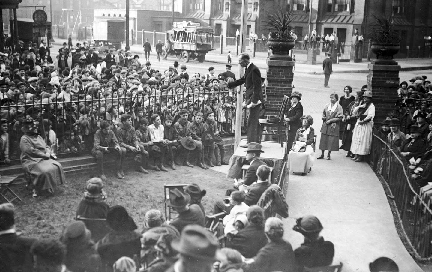 The minister and reformer Graham Taylor, shown here addressing a crowd in Chicago in 1924, was one of the many activists who have sought to push this nation toward greater justice.