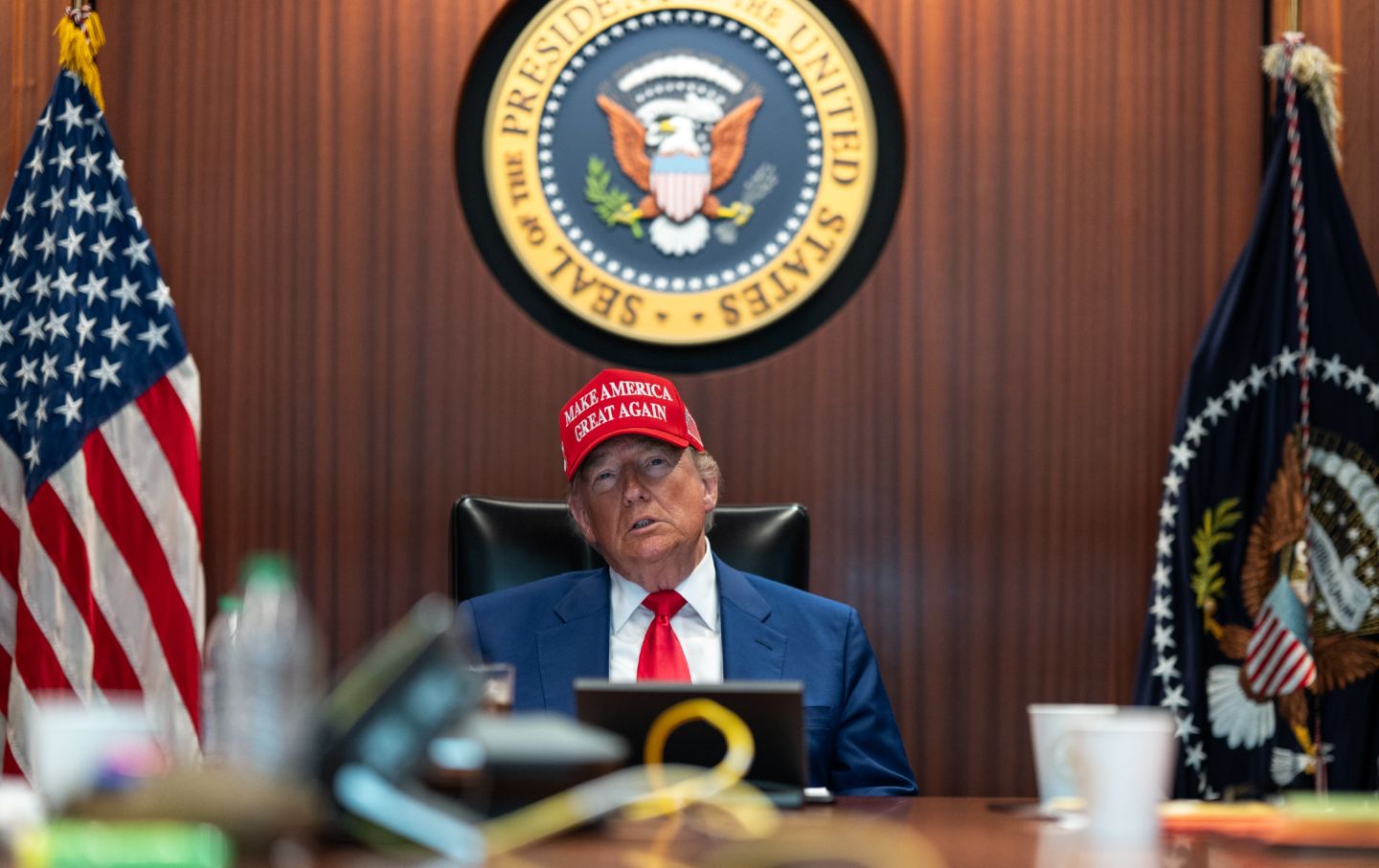 Donald Trump and Secretary of State Marco Rubio (R) sit in the Situation Room as they monitor the mission that took out three Iranian nuclear enrichment sites, at the White House on June 21, 2025 in Washington, DC.
