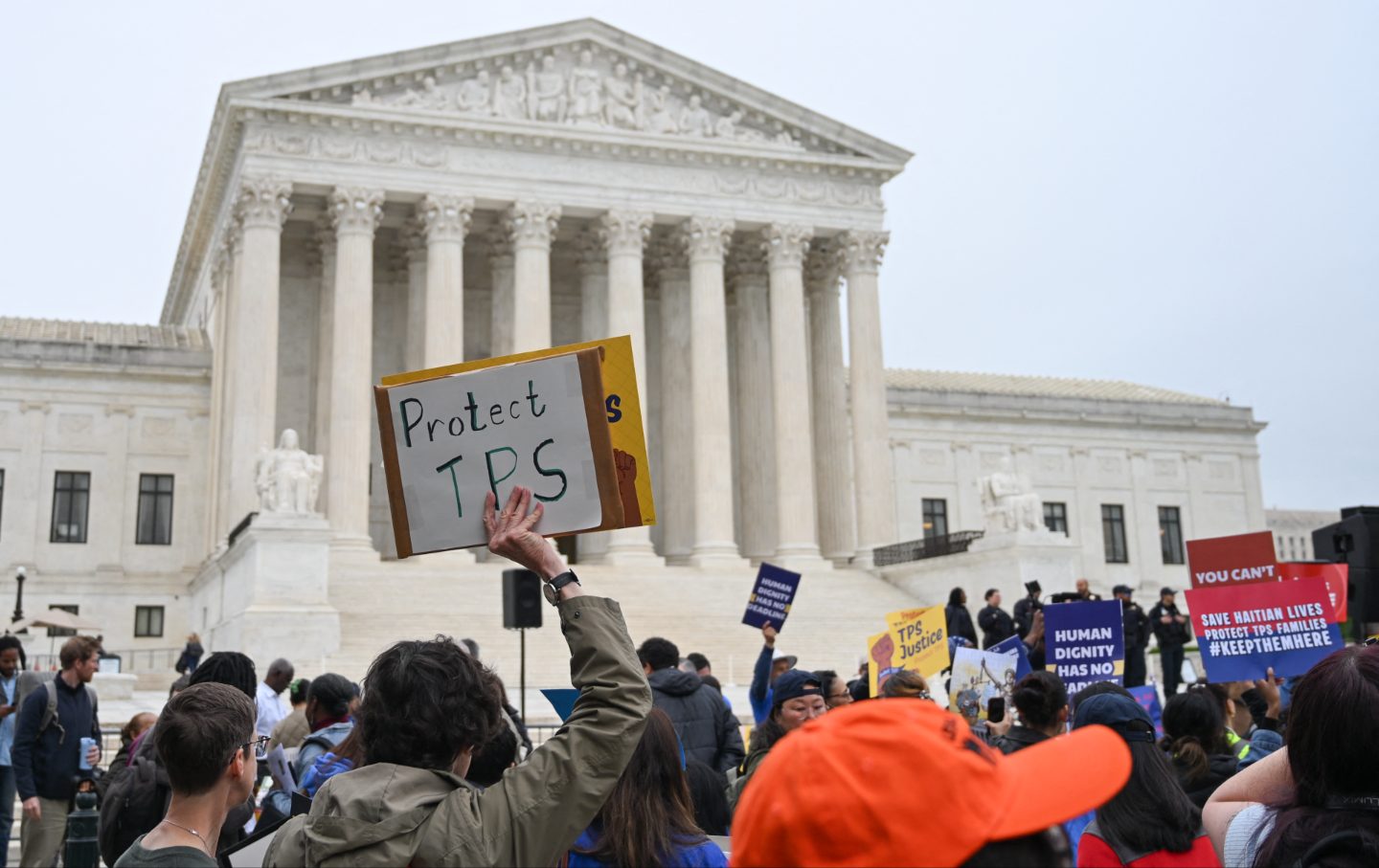 Members of the National TPS Alliance rally at the US Supreme Court in Washington, DC, on April 29, 2026.