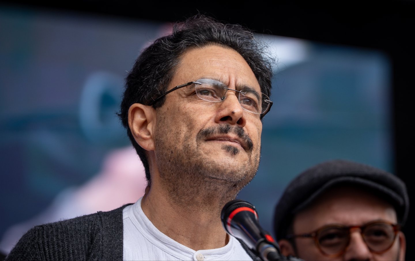 Senator Iván Cepeda, presidential candidate for the Pacto Histórico, speaks during a closing campaign rally in Bogotá, Colombia, on Saturday, June 13, 2026.