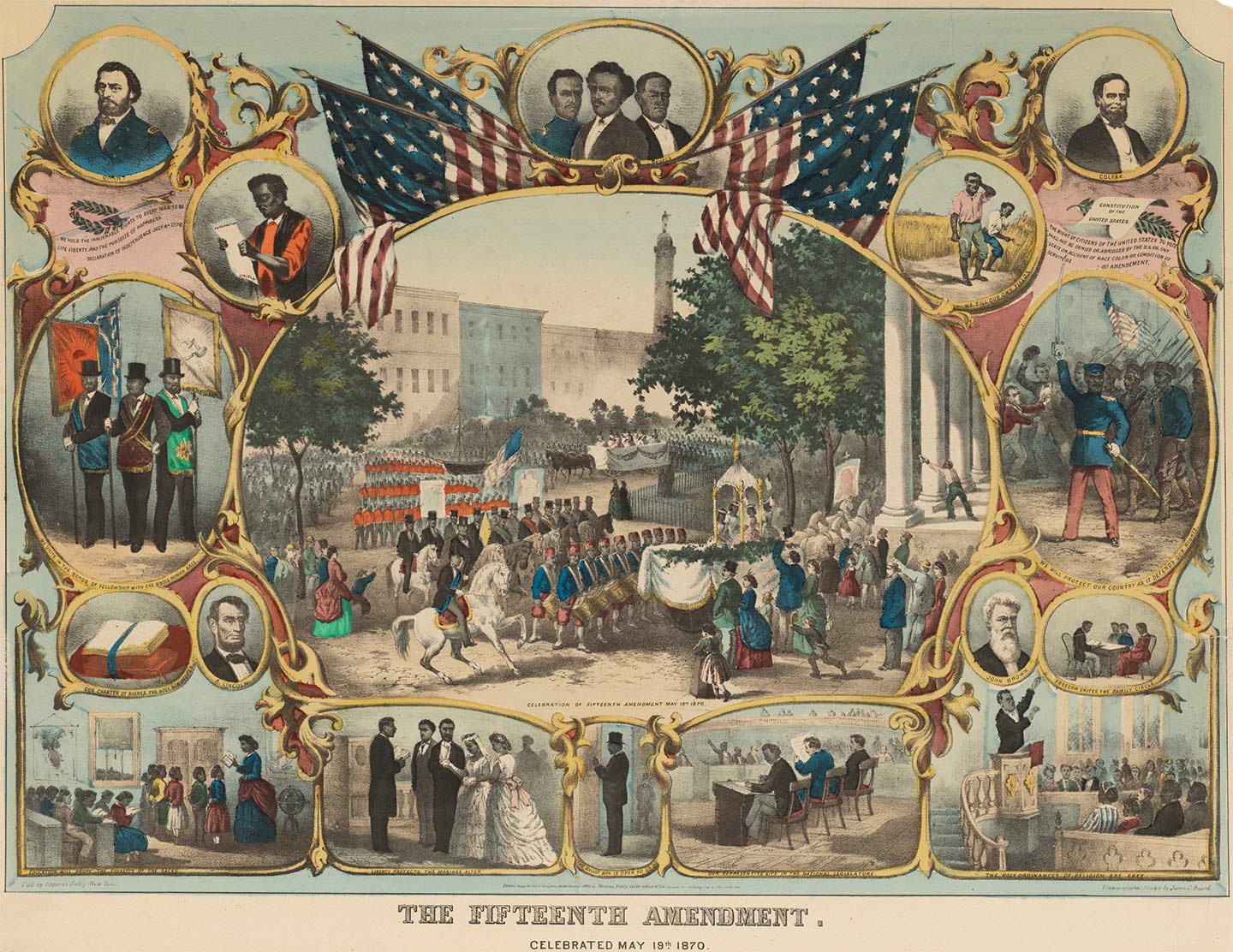 Commemorative print celebrating the passage of the 15th Amendment.