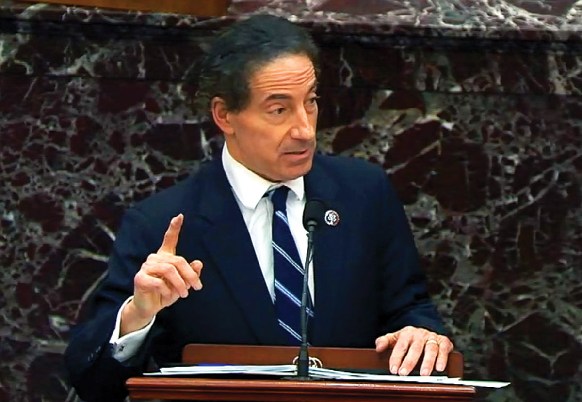 The author gives closing arguments at Donald Trump’s second impeachment trial in February 2021.