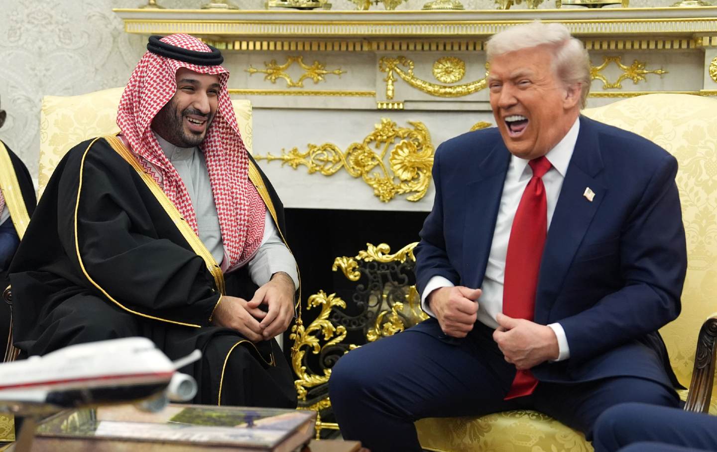 President Donald Trump meets with Saudi Arabia's Crown Prince Mohammed bin Salman in the Oval Office of the White House in Washington, Nov. 18, 2025.