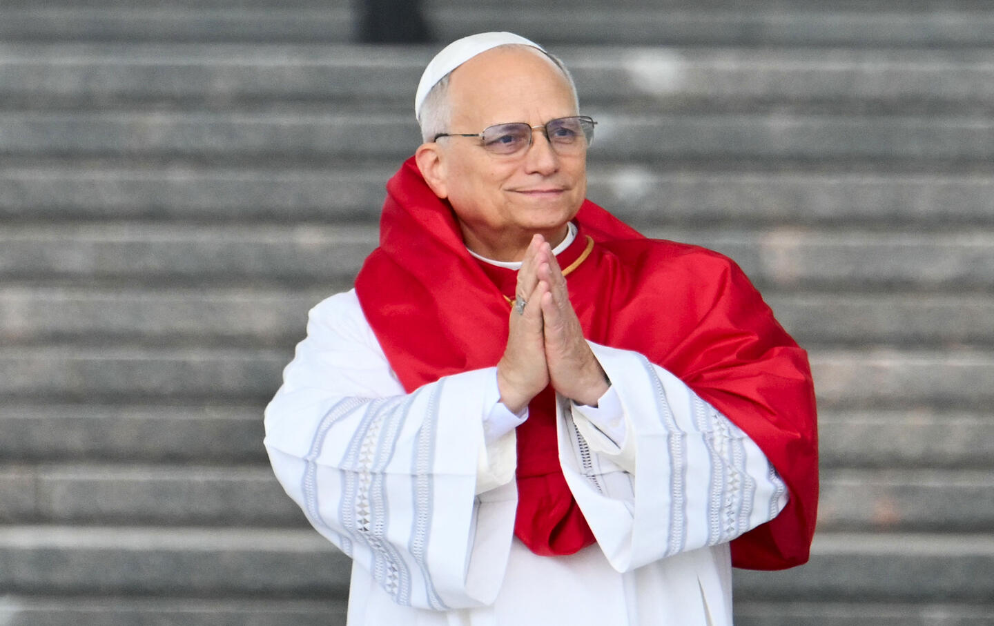 Pope Leo XIV during a visit at the Maqam Echahid Martyrs' Monument in El Madania, near Algiers, on April 13, 2026.
