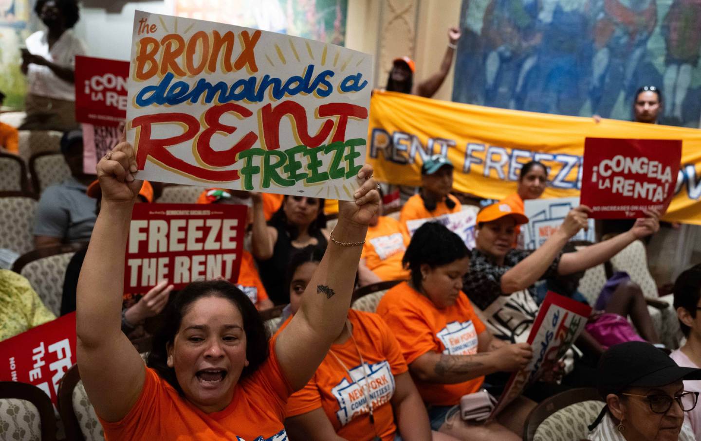 Attendees react during a vote by the Rent Guidelines Board in New York, US, on Thursday, June 25, 2026.