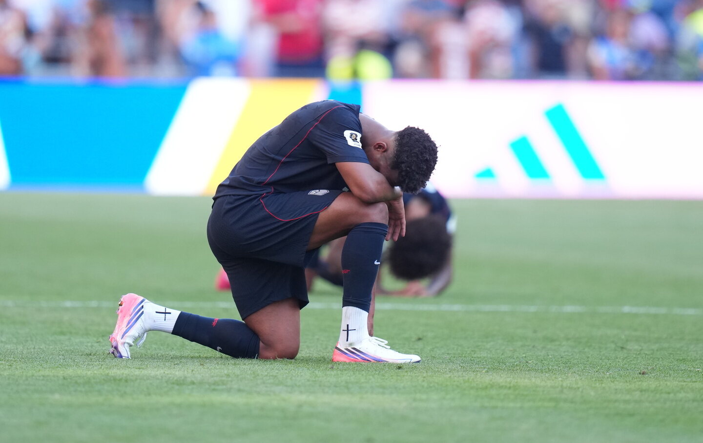 Folarin Balogun of USA reacts to the loss after the 2026 FIFA World Cup Round of 16 match between USA and Belgium at Lumen Field Seattle, Washington, on July 6, 2026.