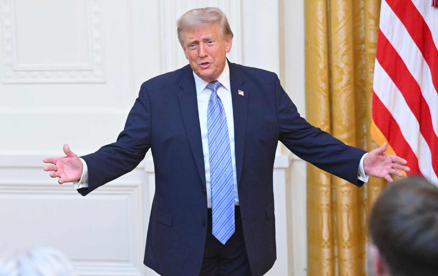 US President Donald Trump gestures after addressing the nation on July 16, 2026.