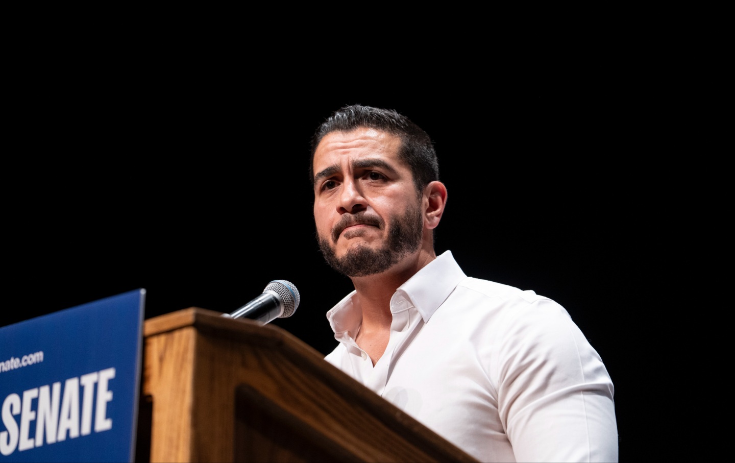 Abdul El-Sayed speaks at The People v. the Powerful rally at the Detroit Opera House on July 18, 2026 in Detroit, Michigan.