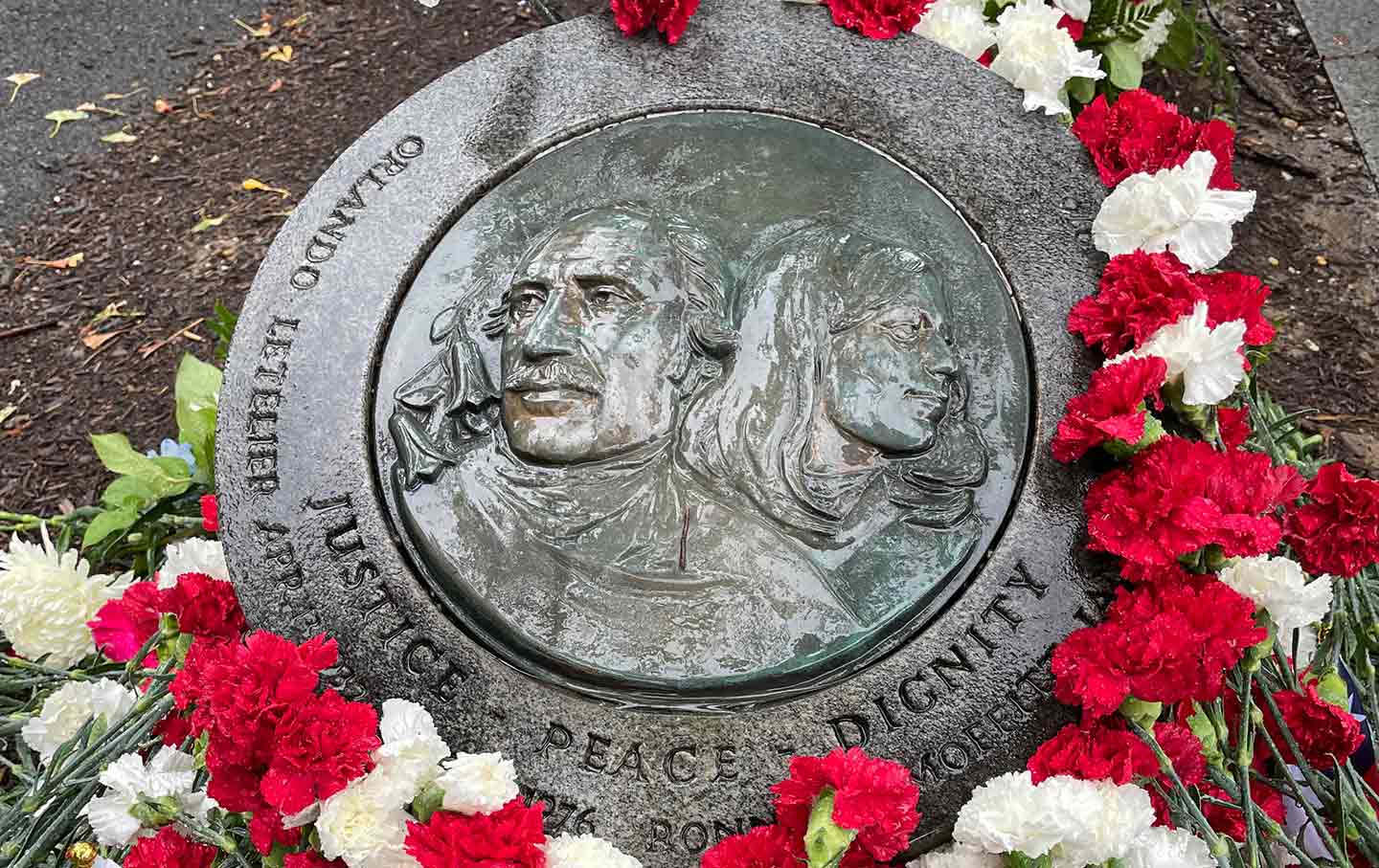 A monument to Orlando Letelier and Ronni Karpen Moffitt, who were killed by agents of the Chilean secret police in 1976, in Washington, DC.