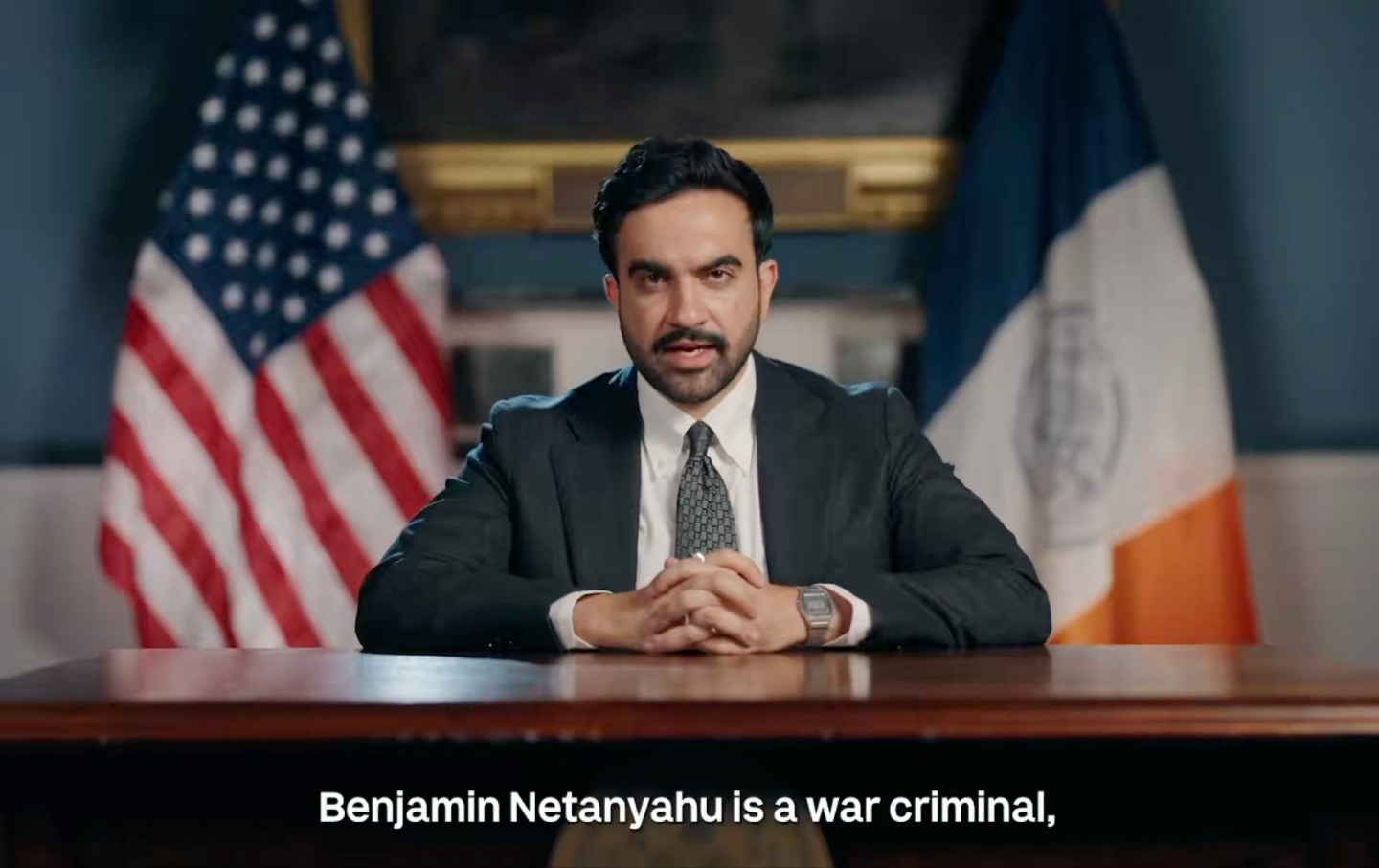Screenshot of Zohran Mamdani's video announcing he can't arrest Benjamin Netanyahu.