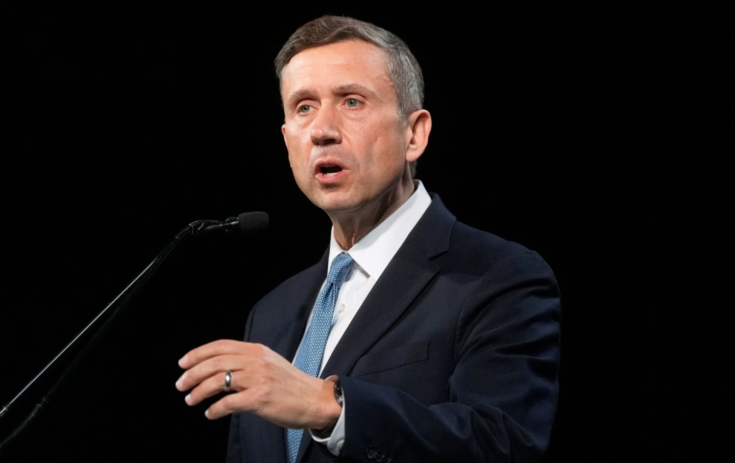 Ken Martin speaks at the 2026 California Democratic Party State Convention in San Francisco, Feb. 21, 2026.