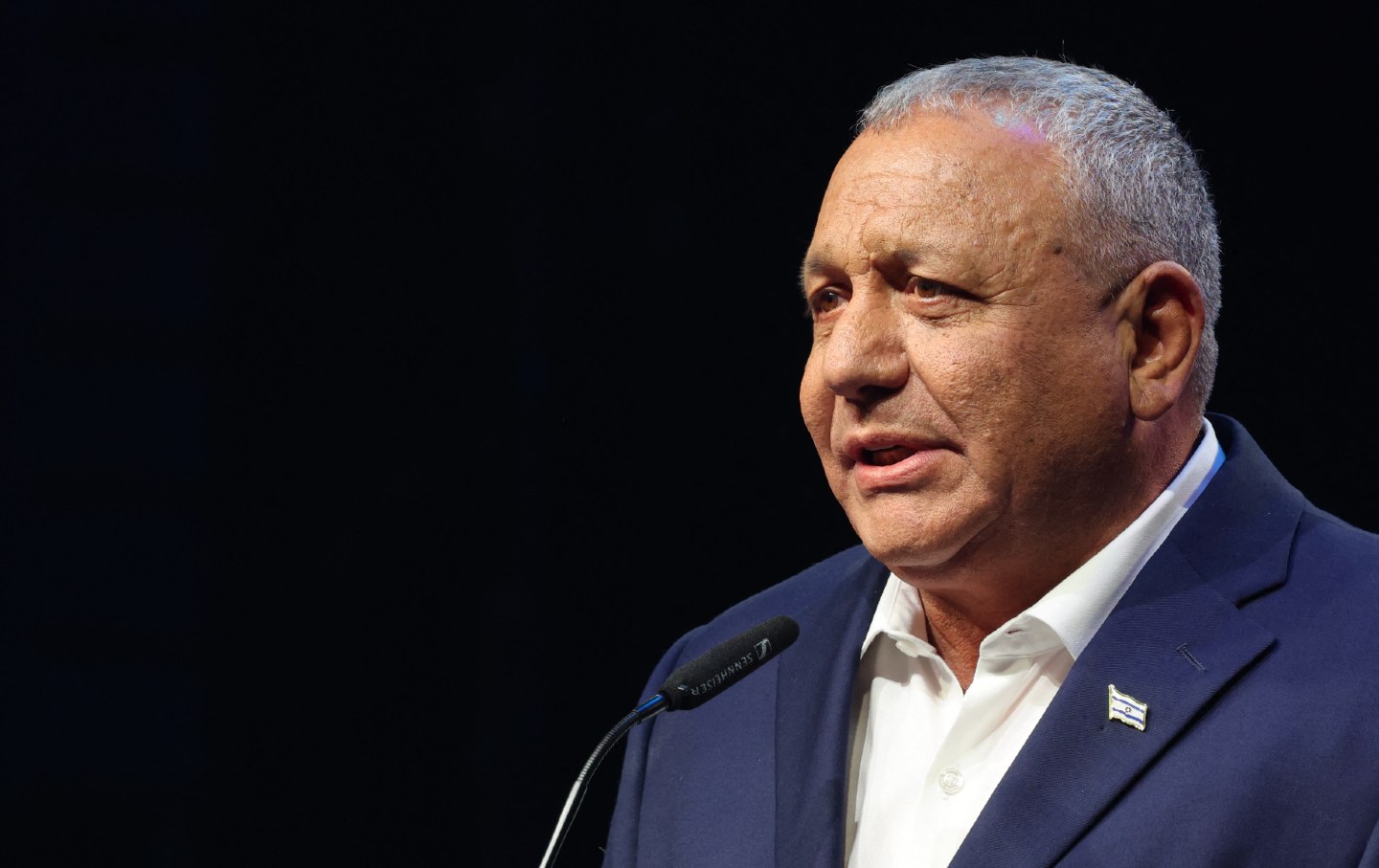 Former Israeli army chief of staff Gadi Eizenkot speaks during the launch of the Yashar party's election campaign in Hod Aharon, in central Israel on June 30, 2026.