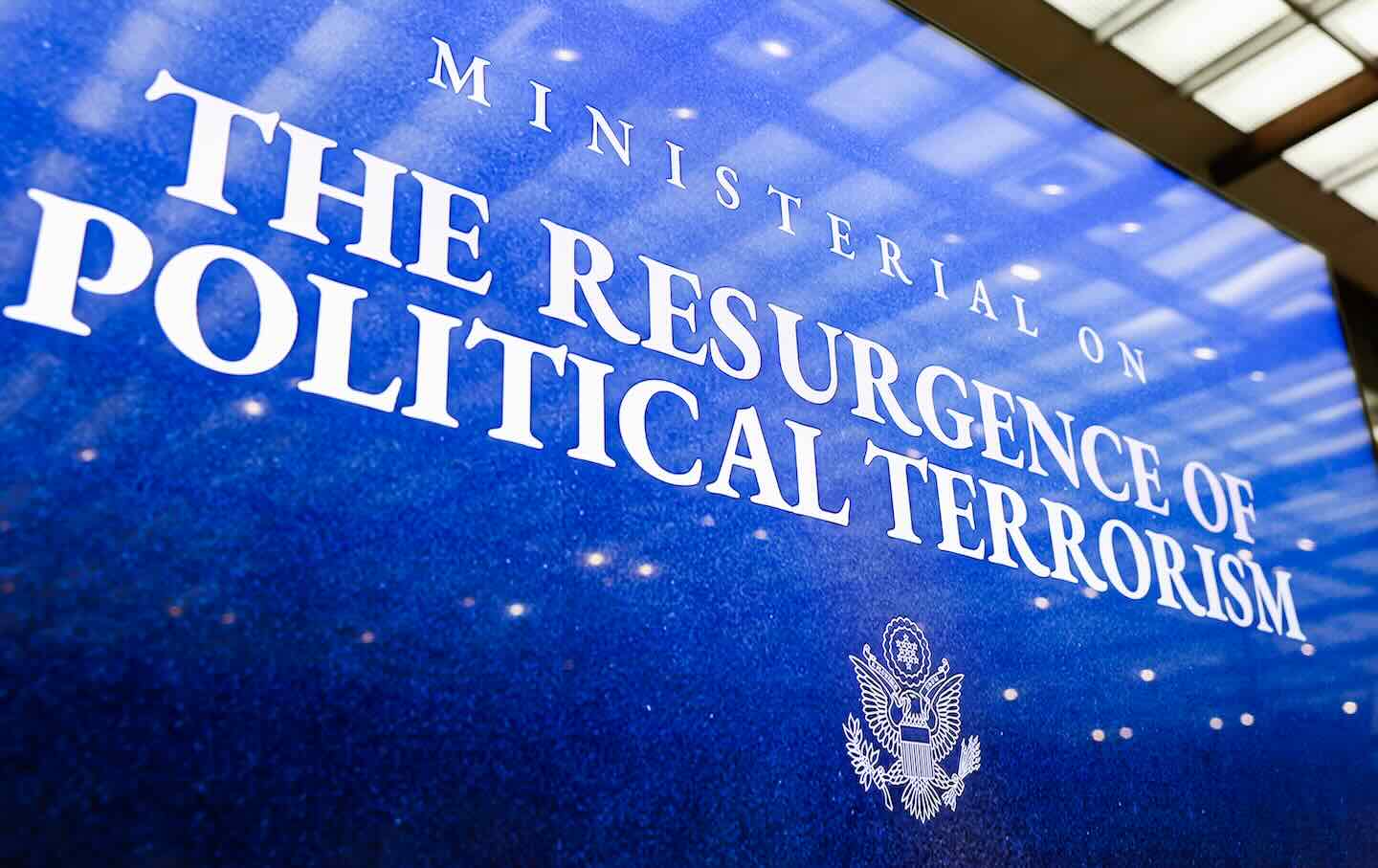 People enter before US Secretary of State Marco Rubio delivers opening remarks during the Ministerial on the Resurgence of Political Terrorism at the State Department on July 16, 2026, in Washington, DC.
