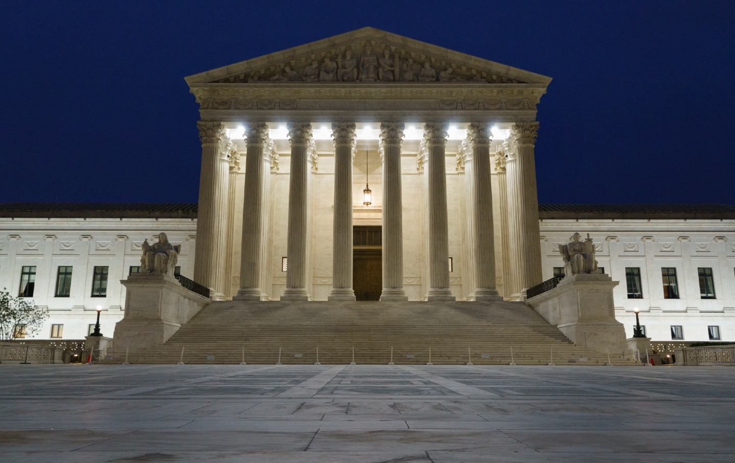 The US Supreme Court at dusk.