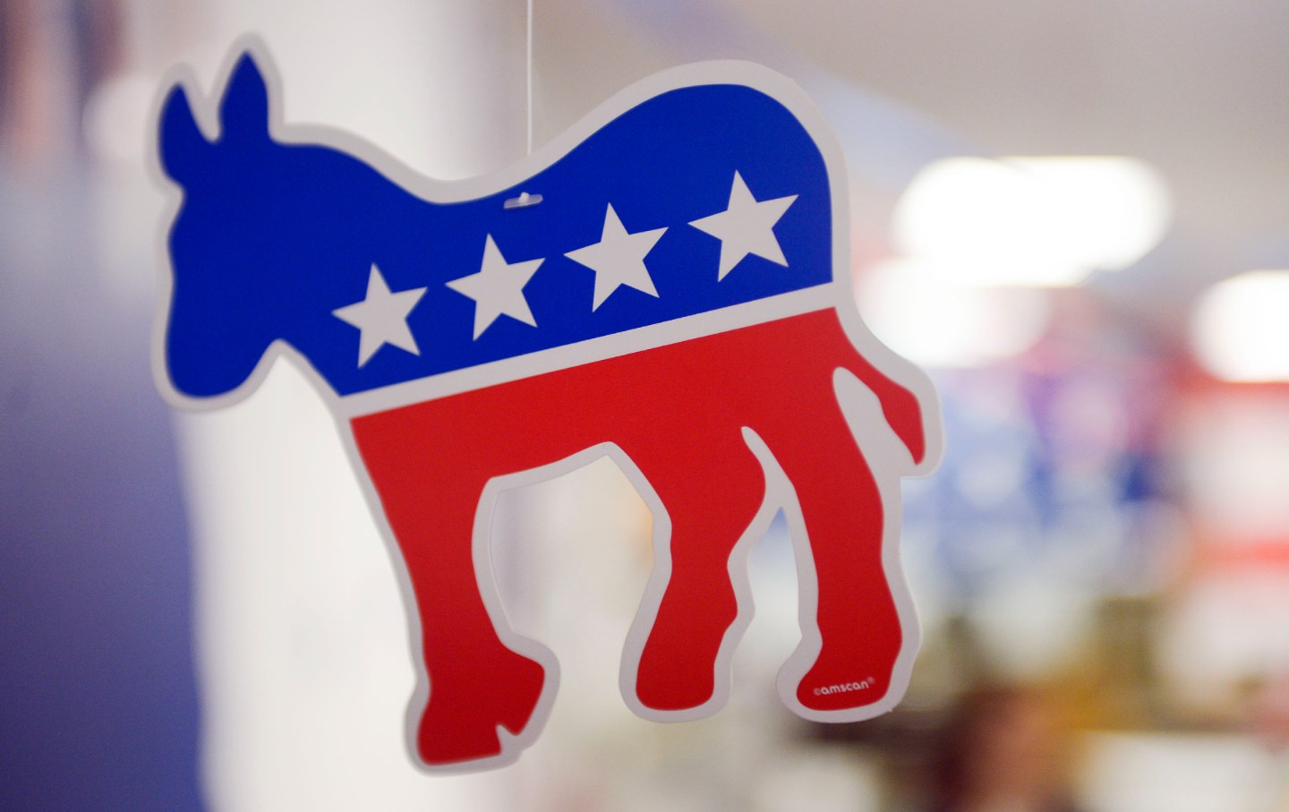 A paper donkey, the animal symbol of the Democratic party, hangs from the ceiling at the Virginia Victory Coordinated Campaign Field Office on October 8, 2016 in Arlington, Virginia.