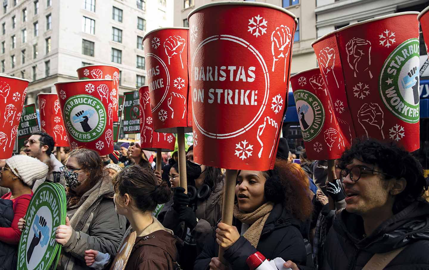 A Starbucks strike in New York City, 2025.