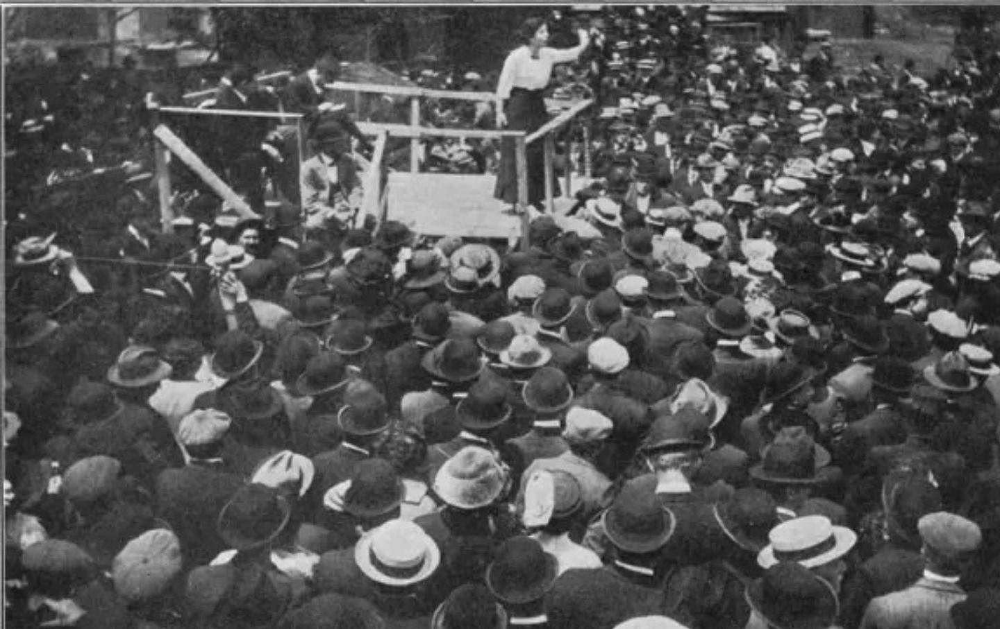 Hubert Harrison with Elizabeth Gurley Flynn, William “Big Bill” Haywood, and other leaders of the Paterson Silk Strike. Before it was defeated, Harrison had denounced the Socialist Party’s lackluster response to the strike and the IWW because he felt the silk workers needed all the financial, political, and moral support that they could muster.