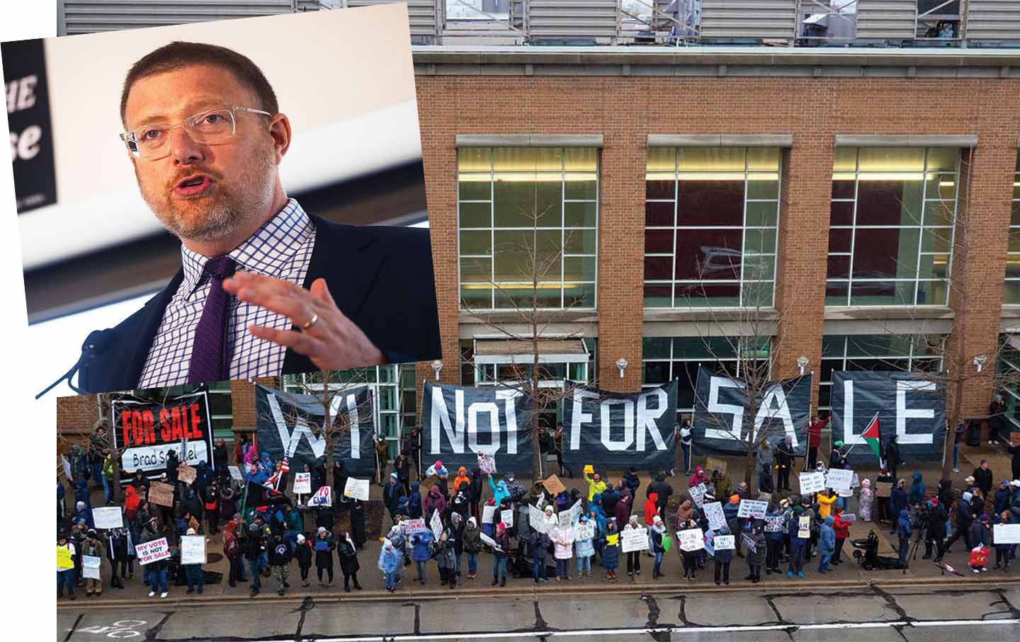The author, a longtime Democratic organizer in Wisconsin, in 2023, and a protest in Wisconsin against Elon Musk’s attempts to influence the state Supreme Court election in 2025.