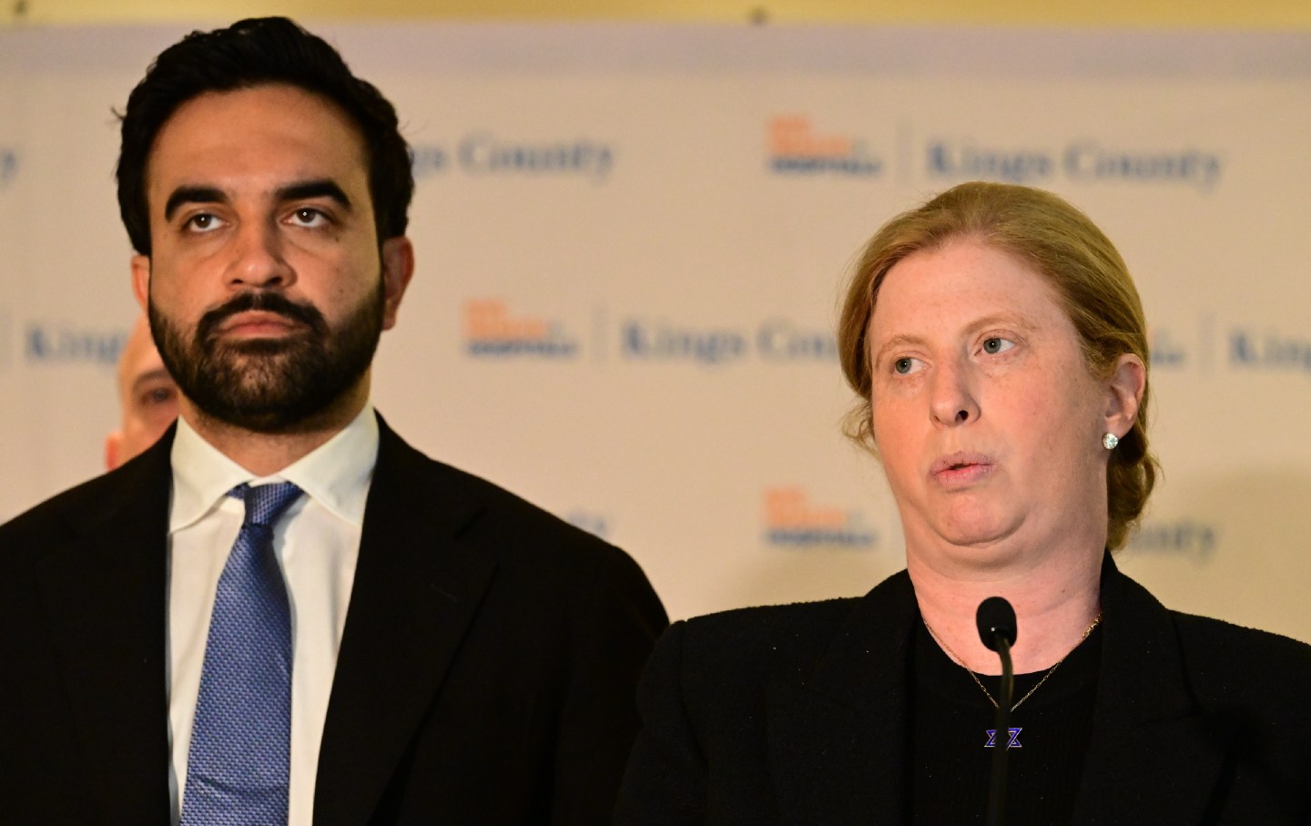 NYPD commissioner Jessica Tisch speaks alongside NYC mayor Zohran Mamdani after a police officer was shot in the vest in Brooklyn, on July 5, 2026.