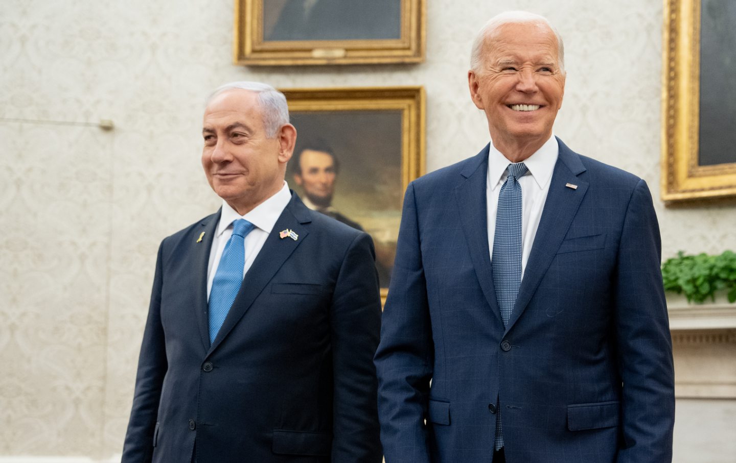 Joe Biden meets with Israeli Prime Minister Benjamin Netanyahu in the Oval Office at the White House on July 25, 2024.