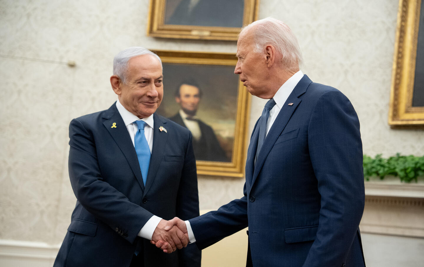 Joe Biden meets with Israeli Prime Minister Benjamin Netanyahu in the Oval Office at the White House on July 25, 2024, in Washington, DC.