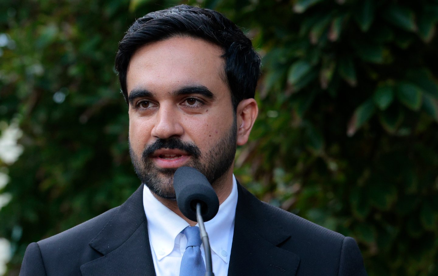 Zohran Mamdani holds a news conference after a meeting with Donald Trump at Gracie Mansion on September 21, 2026 in New York City.