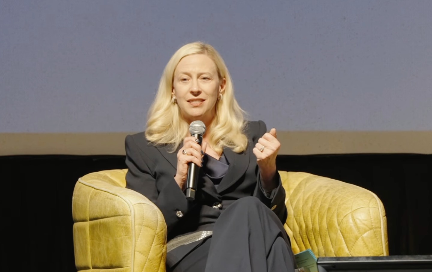 Yale University President Maurie McInnis speaking at the Gibbes Museum of Art in Charleston, South Carolina, on November 10, 2025.