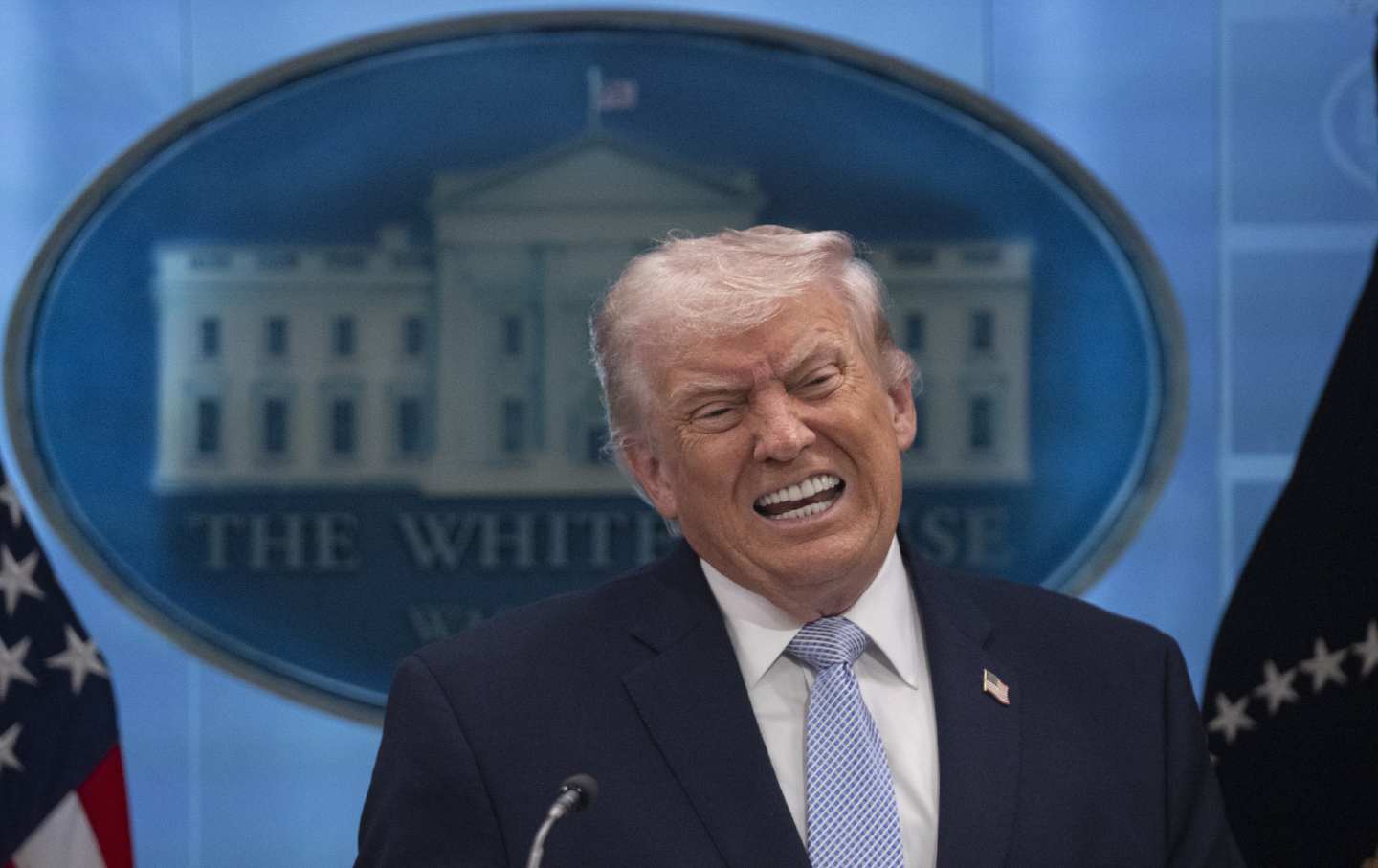 President Donald Trump at an April press conference on the Iran War.