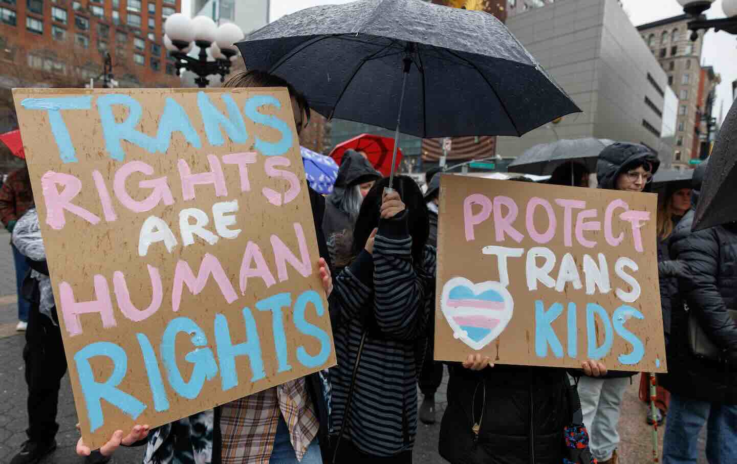People gather in Union Square for the Together We Win rally in support of transgender youth held in New York City on January 10, 2026.