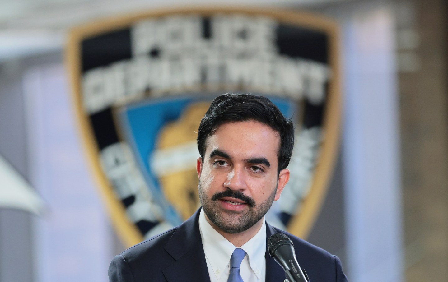 New York City Mayor Zohran Mamdani speaks during an unveiling ceremony for a new 9/11 Memorial Wall at One Police Plaza on September 9, 2026, in New York City.