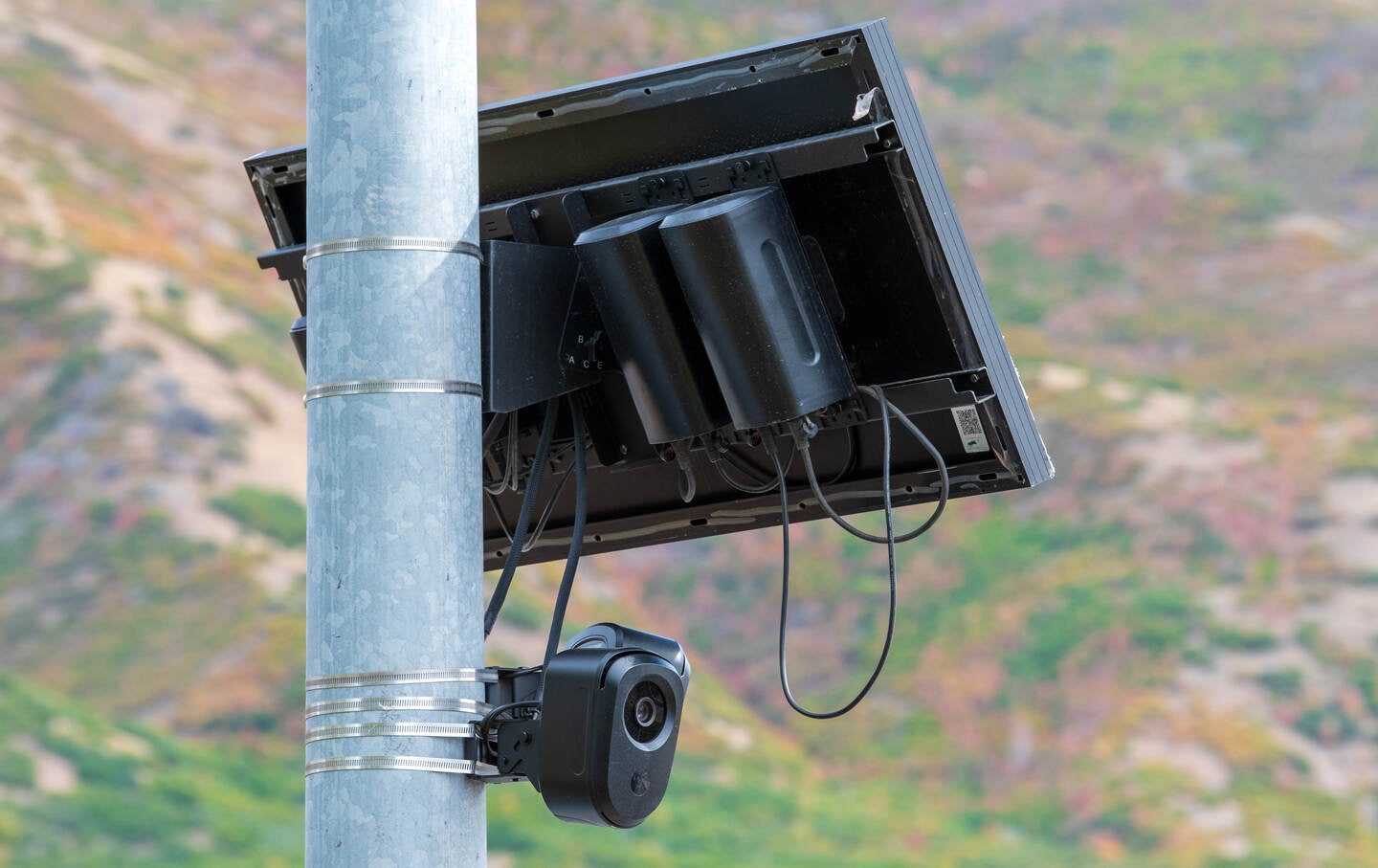 A Flock Safety automated license plate reader surveillance camera in Santaquin, Utah, on September 27, 2026.