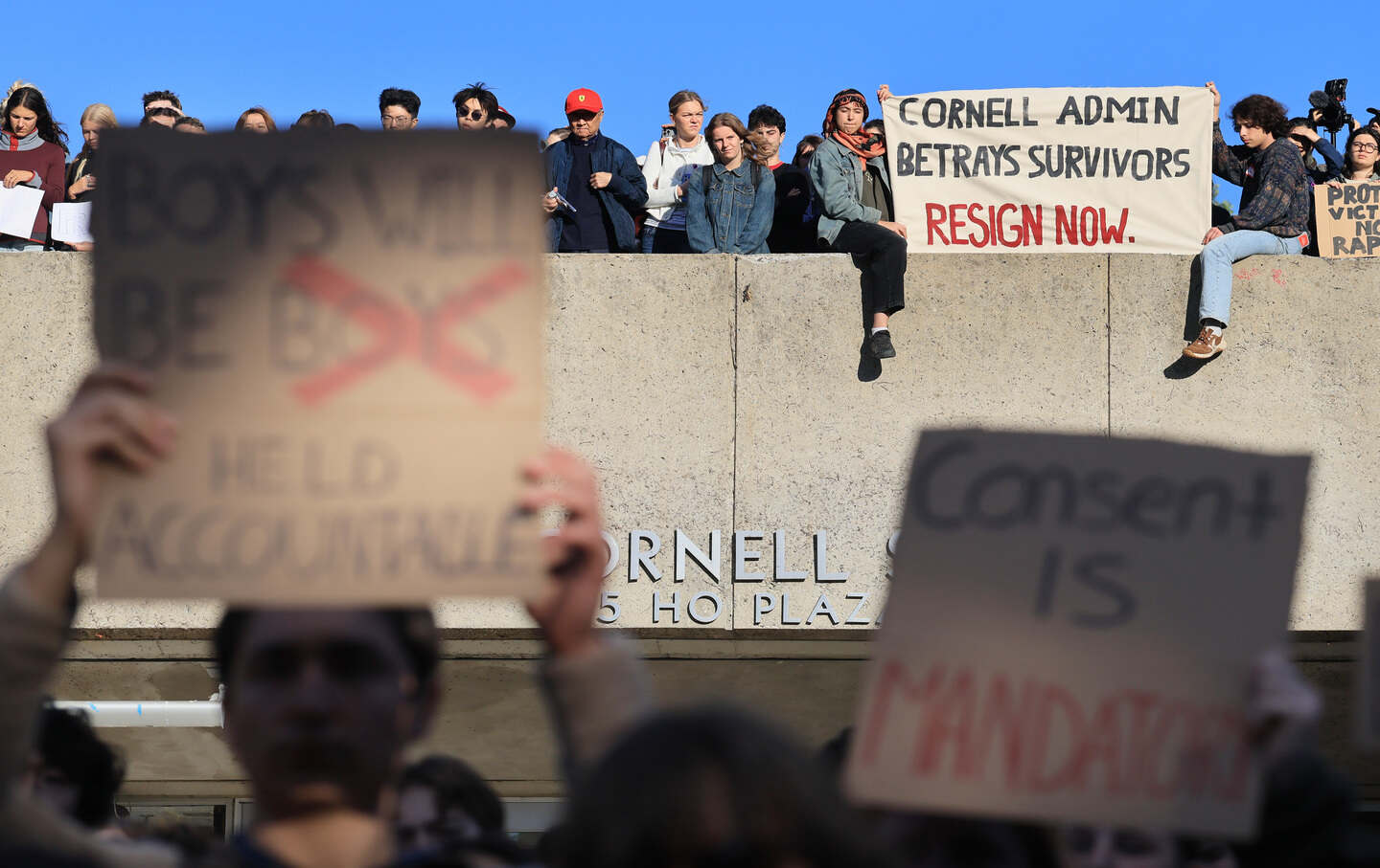 Hundreds of Cornell students participate in a rally against the university’s actions after a student was sexually assaulted at a campus fraternity in 2024, on October 5, 2026, in Ithaca, New York.